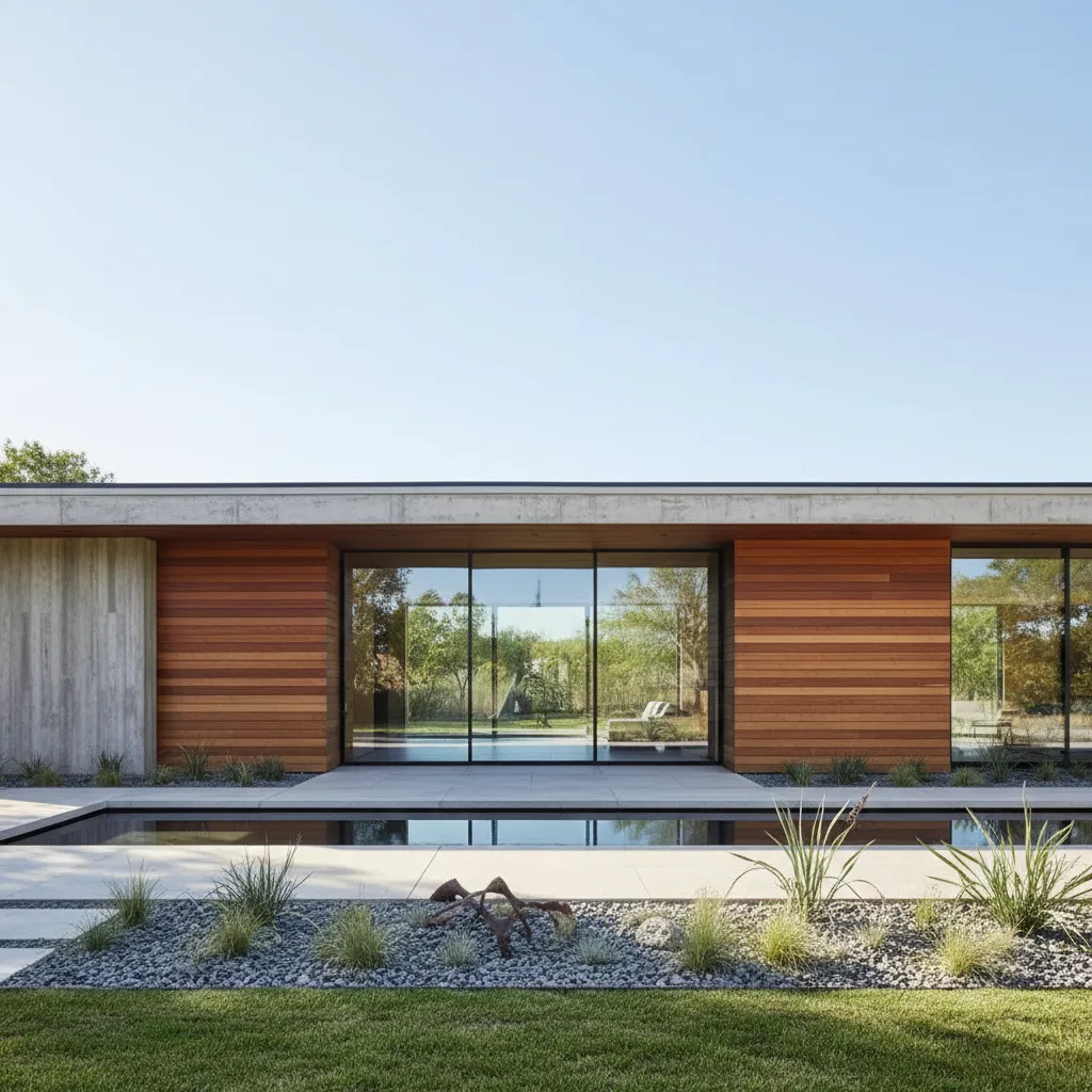 Exterior de casa moderna minimalista de una sola planta