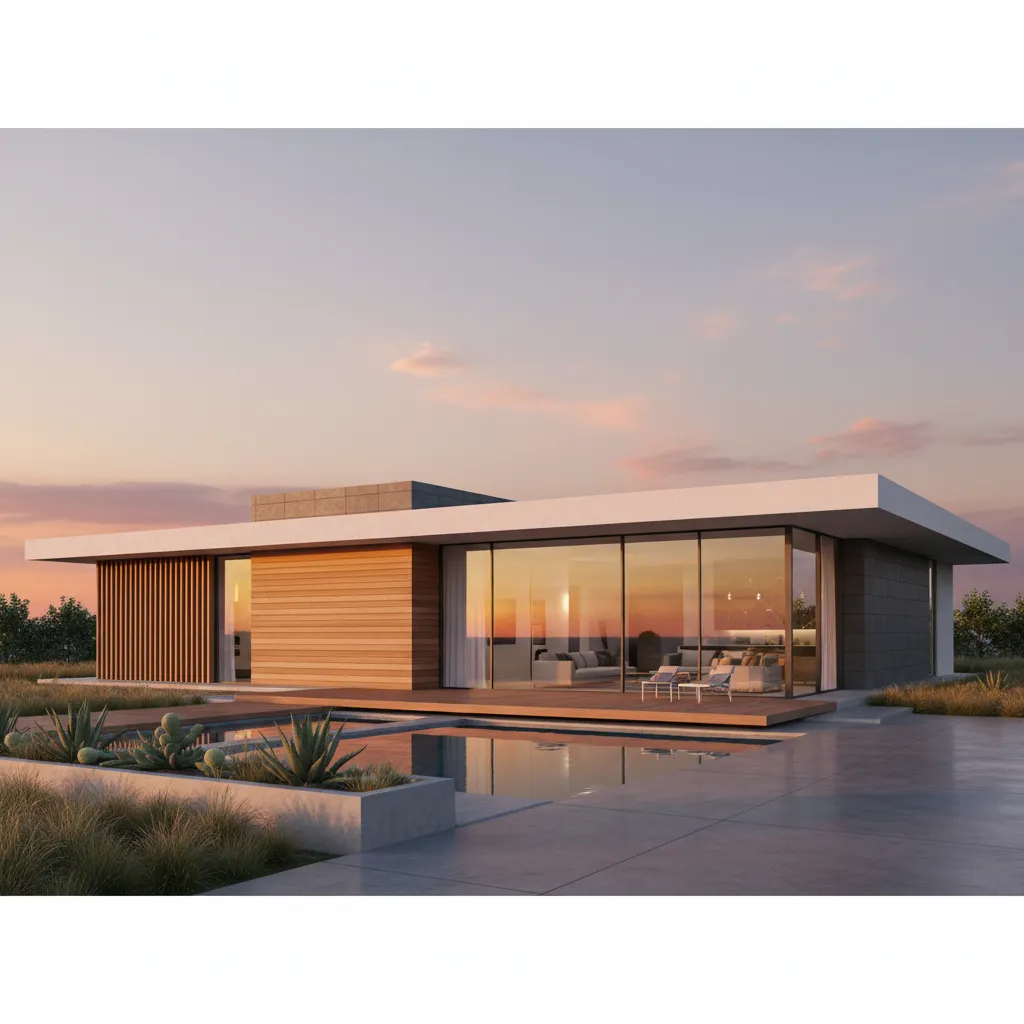 Diseño contemporáneo de casa de una planta con fachada ventilada