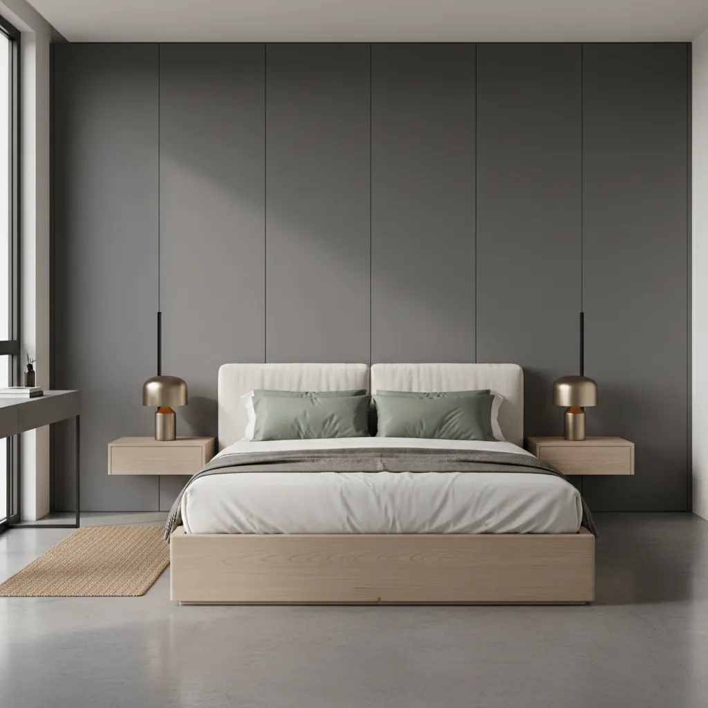 Modern bedroom wardrobe with large sliding almirah doors