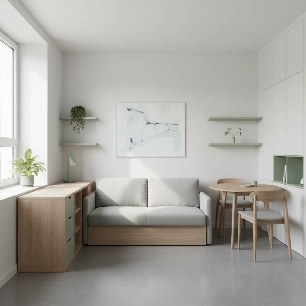 Apartamento pequeño decorado con estilo moderno y muebles funcionales