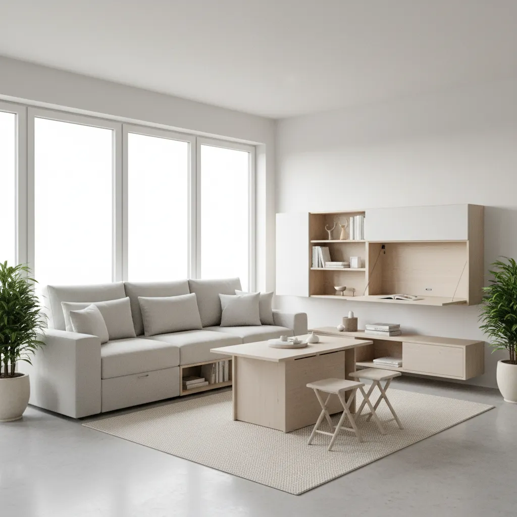 Apartamento pequeño decorado con estilo moderno y muebles compactos