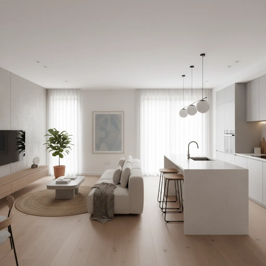 Apartamento pequeño con diseño interior moderno y distribución abierta