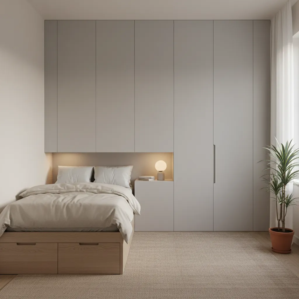 Dormitorio moderno compacto bien organizado
