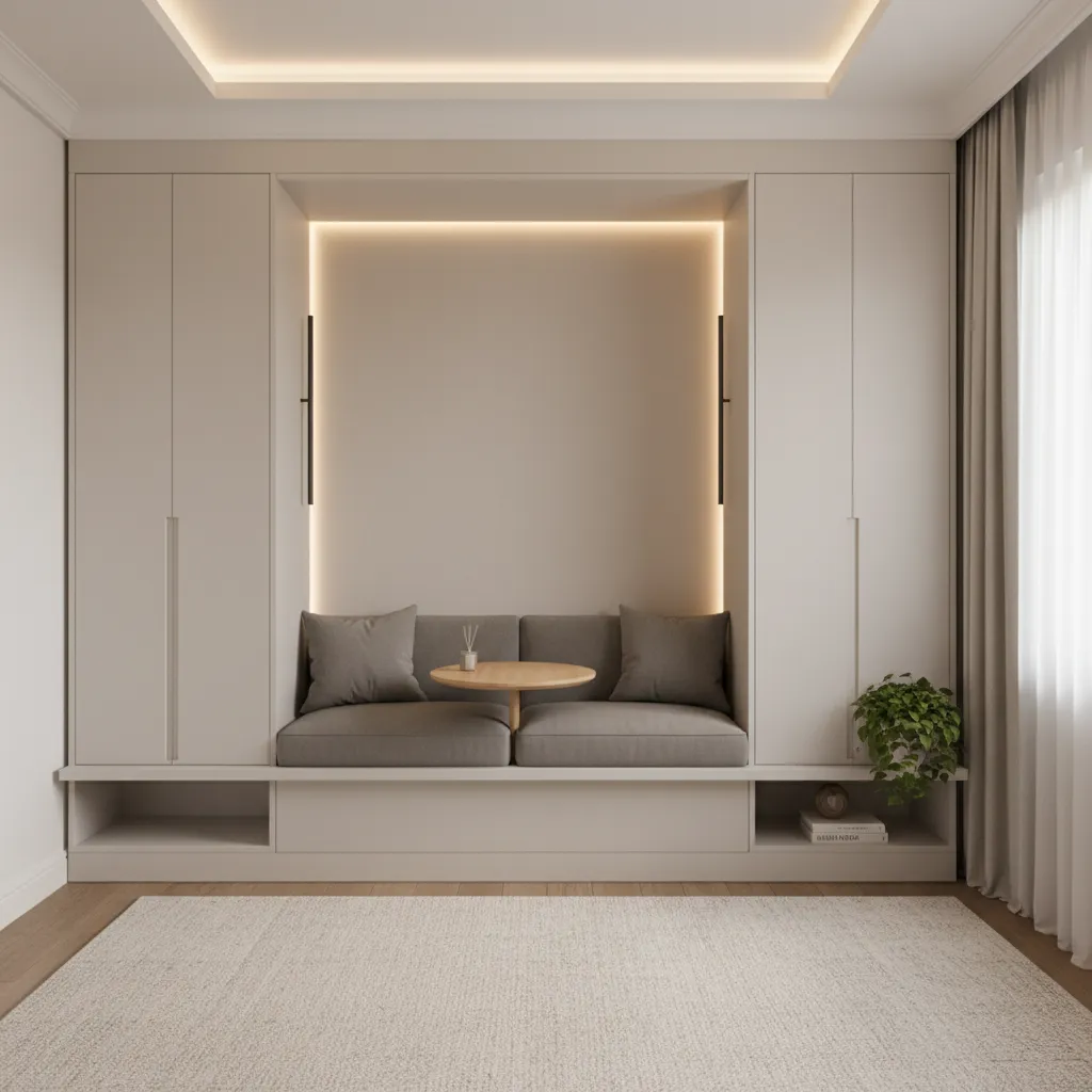 Dormitorio pequeño moderno con muebles multifunción