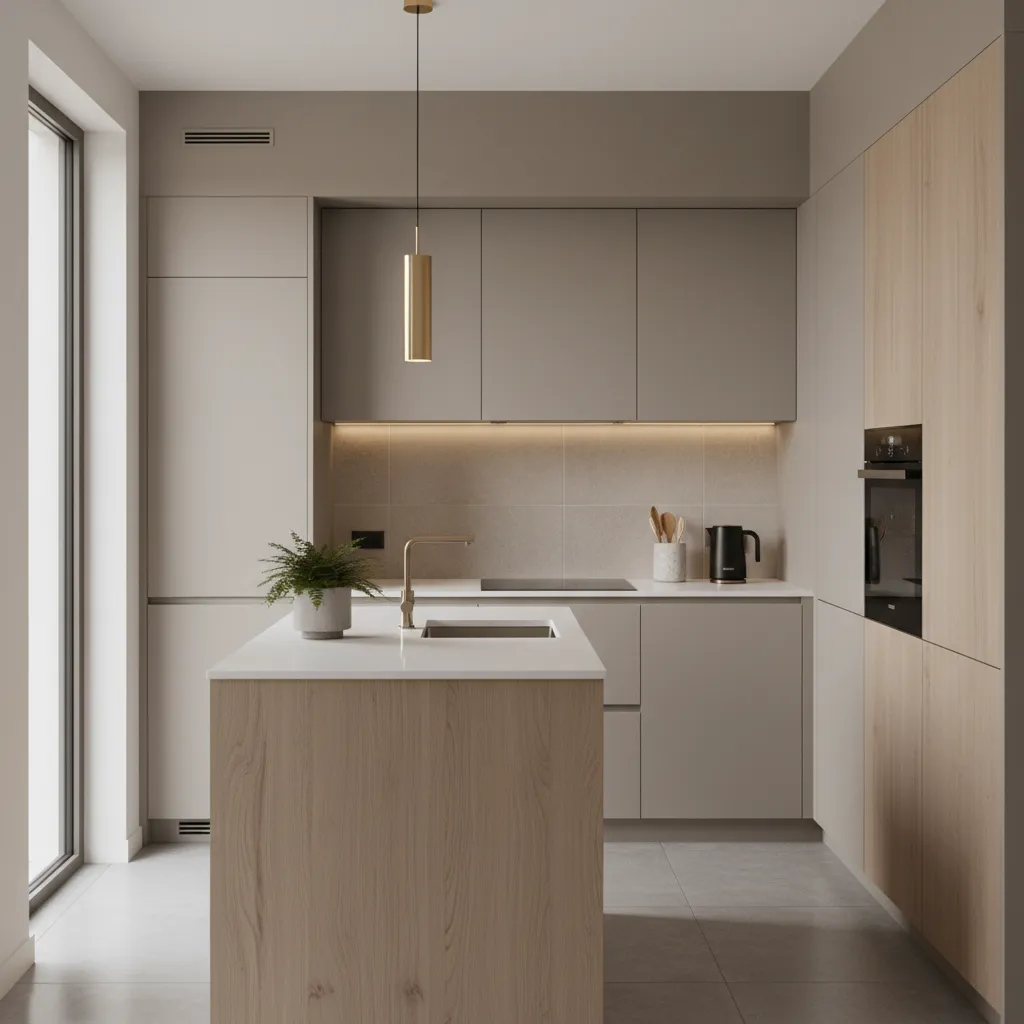 Modern small budget kitchen with minimal cabinets