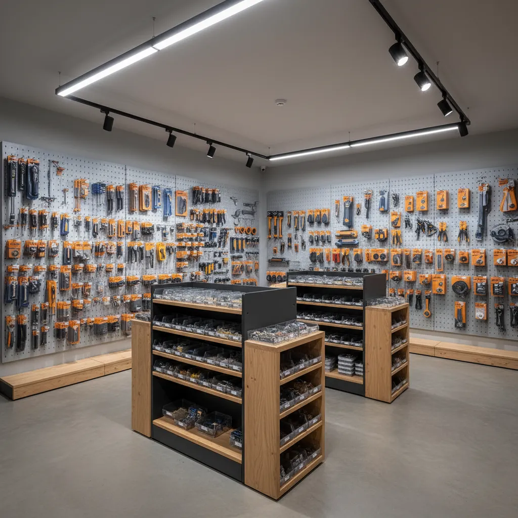 Ferretería pequeña moderna con estanterías organizadas