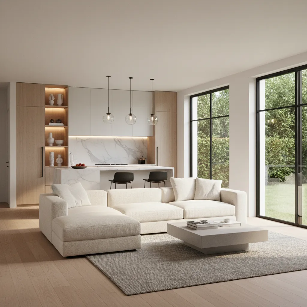 realistic 3D interior rendering of a small modern house living space