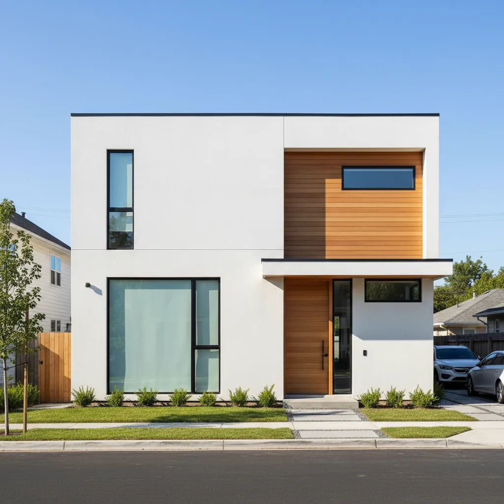 Fachada moderna de casa pequeña de dos pisos