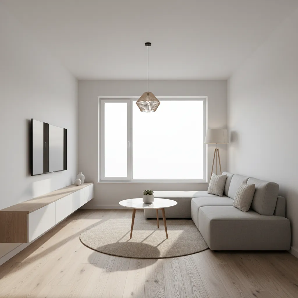 Interior moderno de casa pequeña con diseño minimalista y luz natural