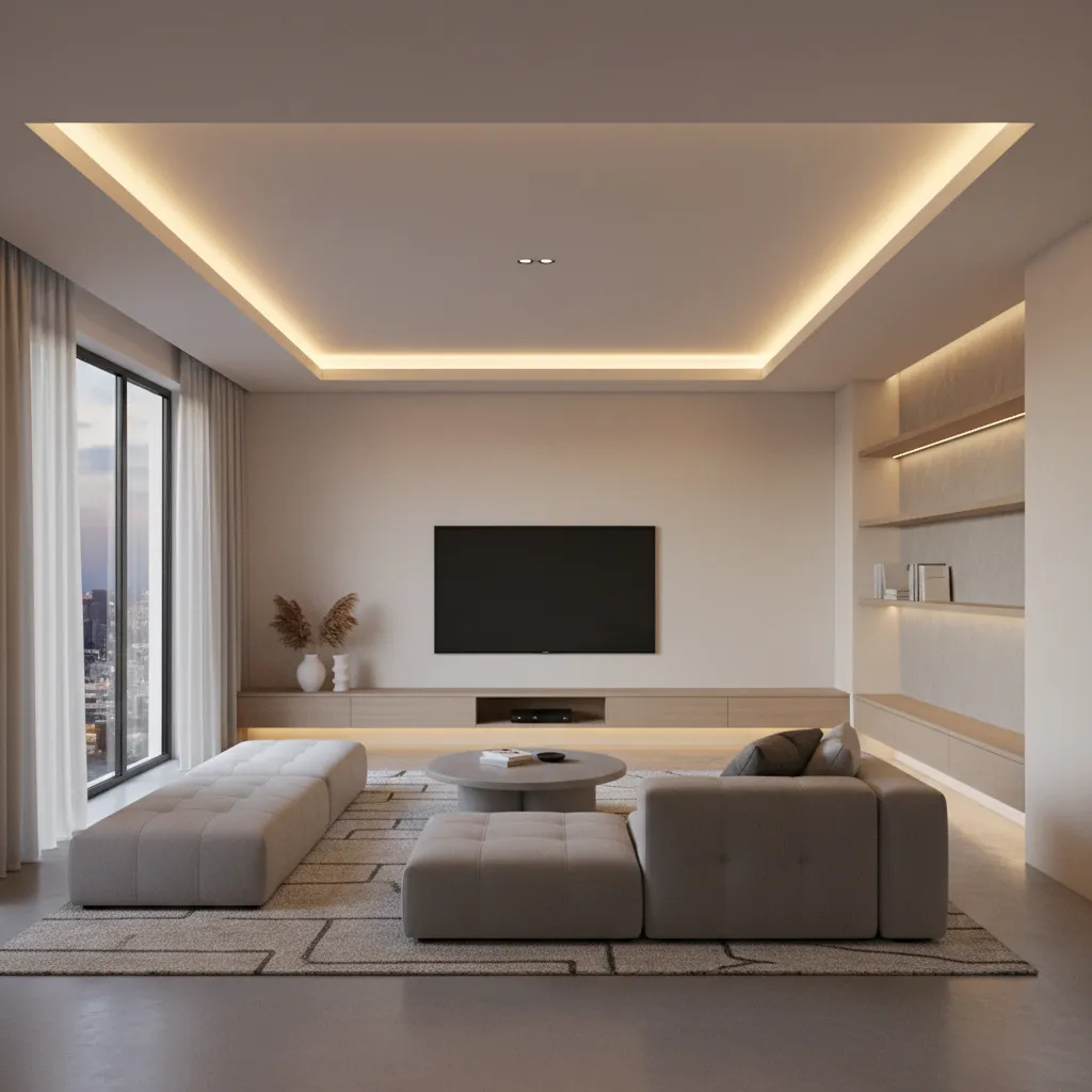 Interior moderno con iluminación indirecta y diseño minimalista
