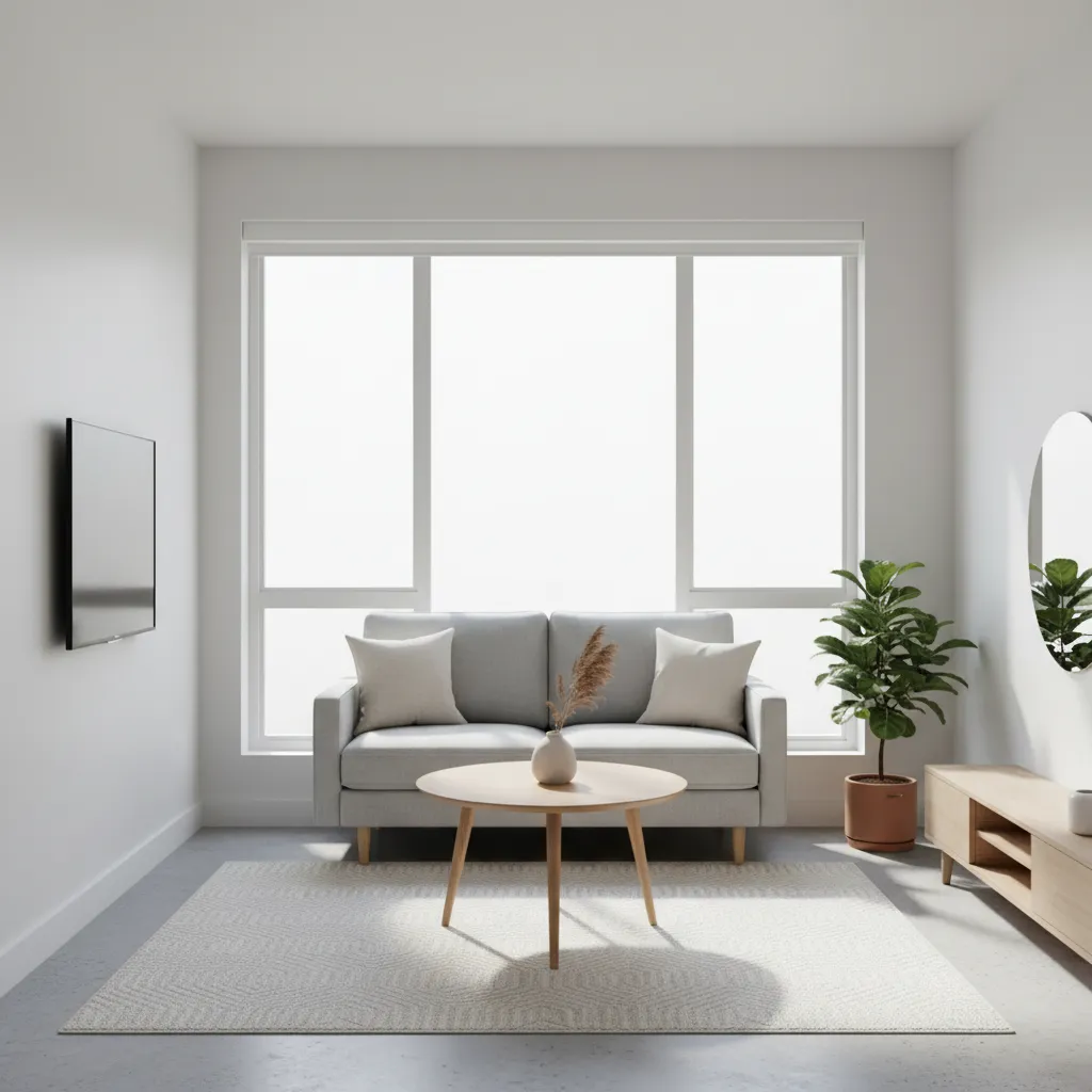 Sala moderna en una casa pequeña con decoración minimalista