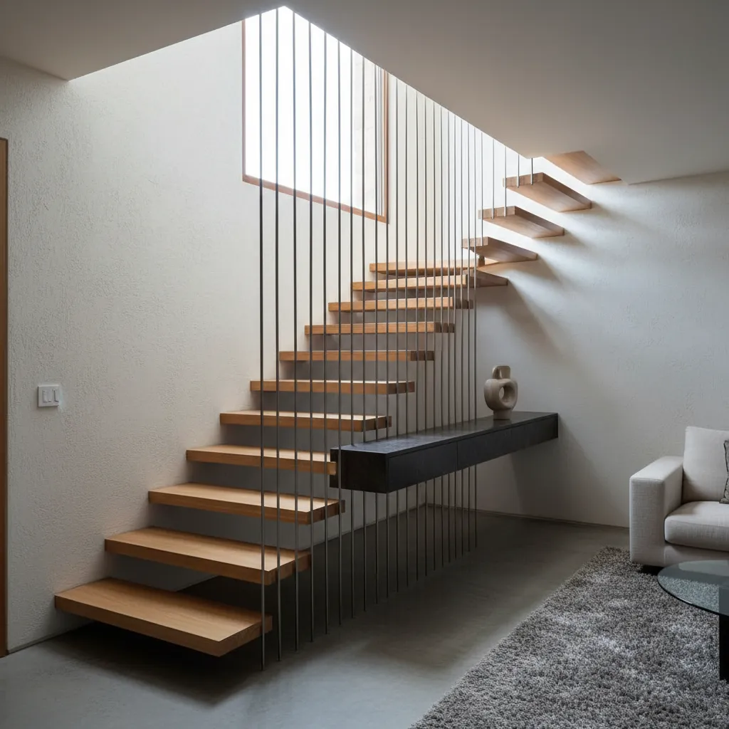 Escalera compacta en una casa moderna pequeña