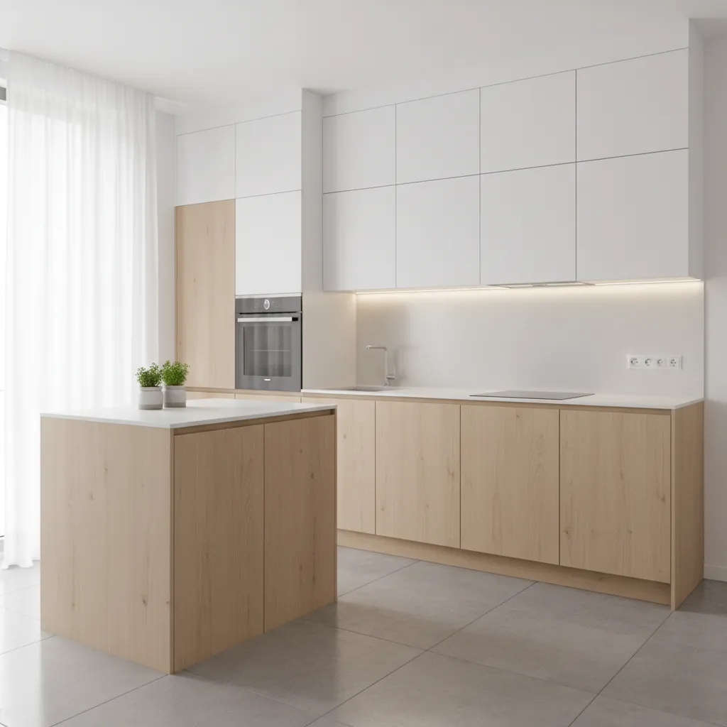 Small kitchen with modern flat panel cabinets and minimalist design