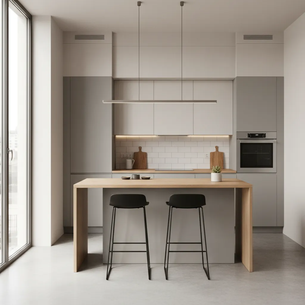 Cocina moderna compacta en casa de dos pisos económica