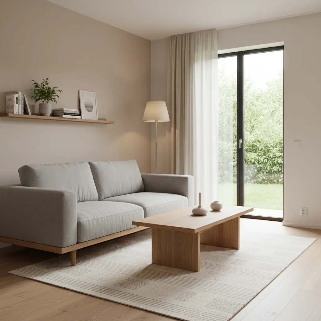 Sala moderna en una casa pequeña con estilo minimalista