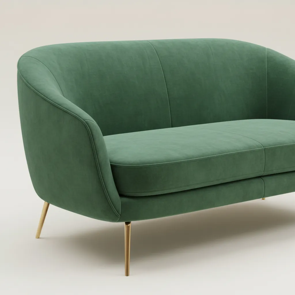 Detailed modern single sofa 3D model showing curved arms and textured fabric
