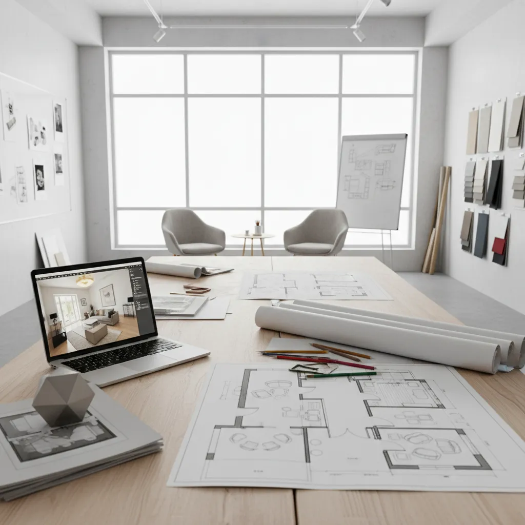 Planificación de distribución de muebles en un salón moderno