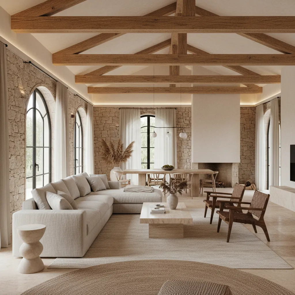 Interior moderno con materiales naturales y estilo minimalista