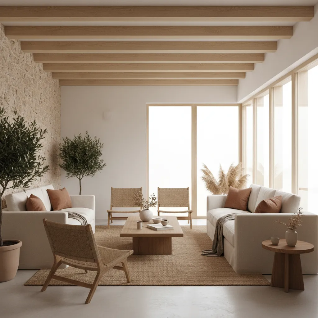 Interior moderno en España con materiales naturales y diseño minimalista