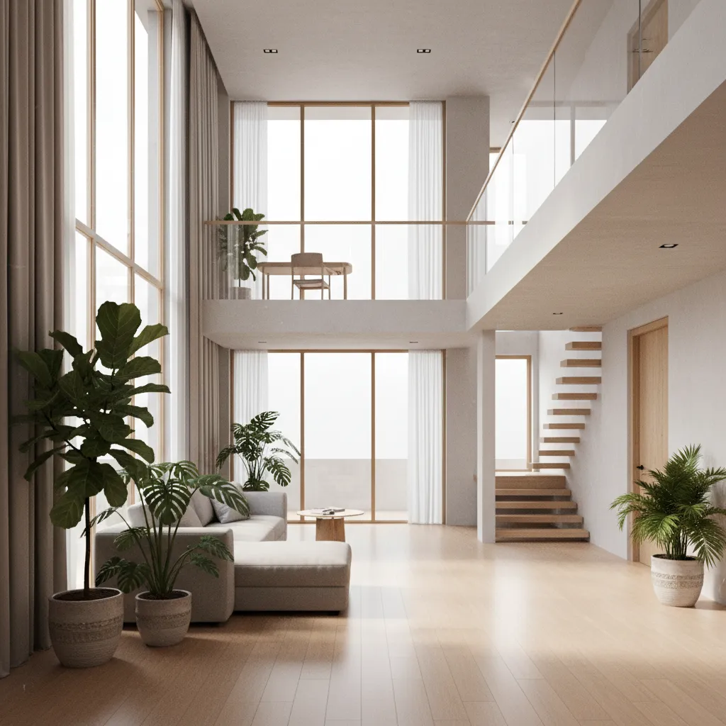 Phòng khách nhà lệch tầng phong cách hiện đại