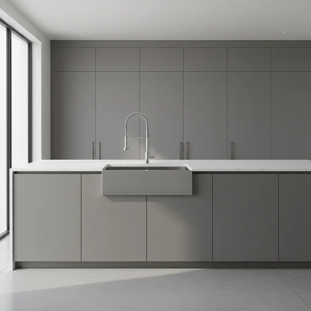 Modern kitchen with stainless steel undermount sink and quartz countertop