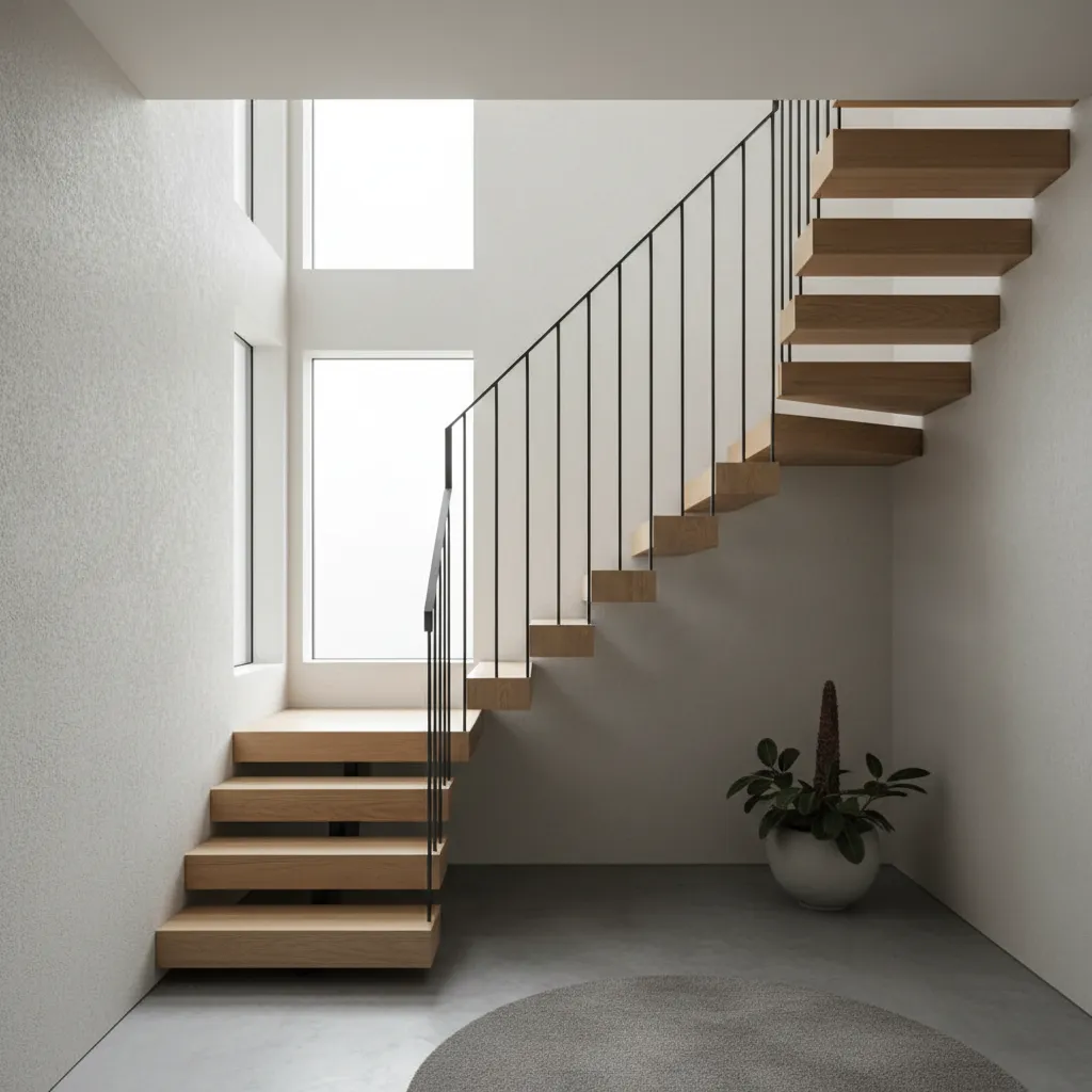 Escalera moderna bien integrada en casa compacta