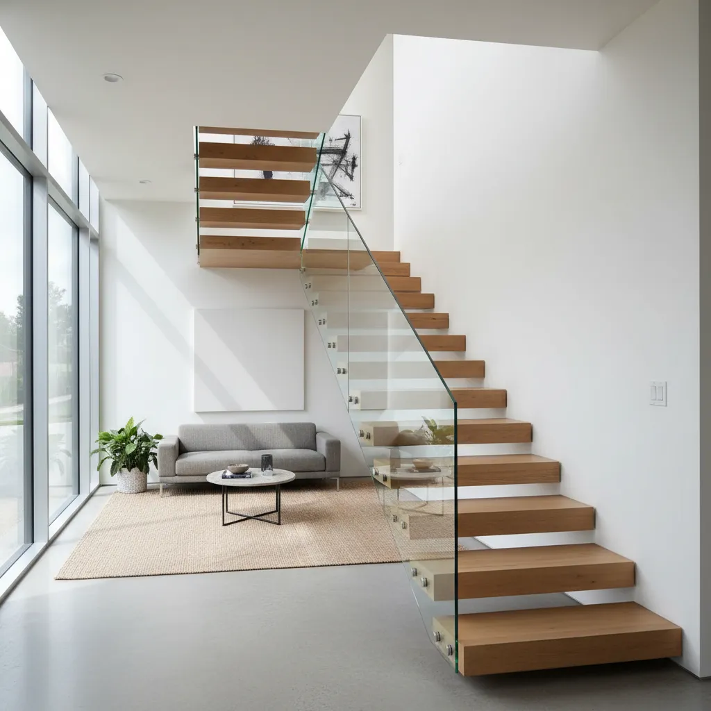 Escalera moderna conectando las dos plantas de una vivienda