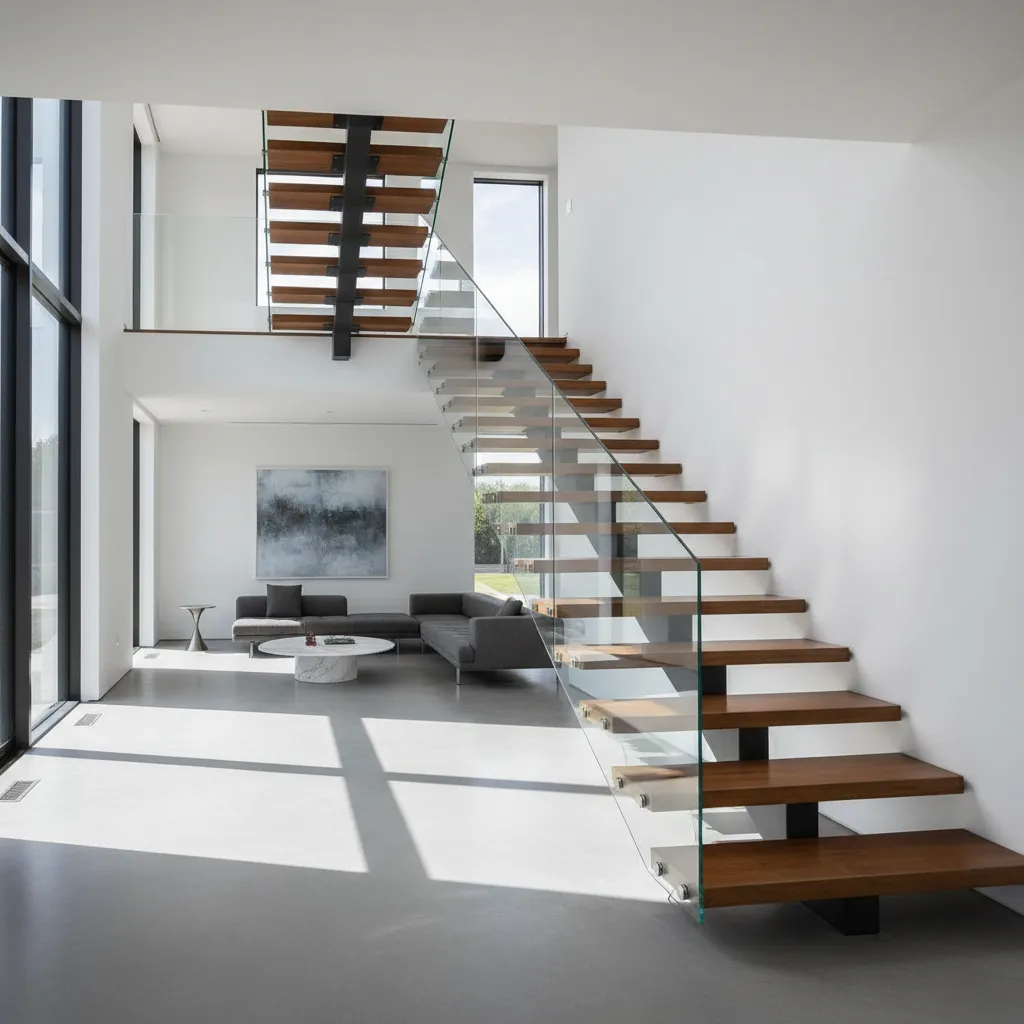 Escalera moderna en una casa contemporánea de dos pisos