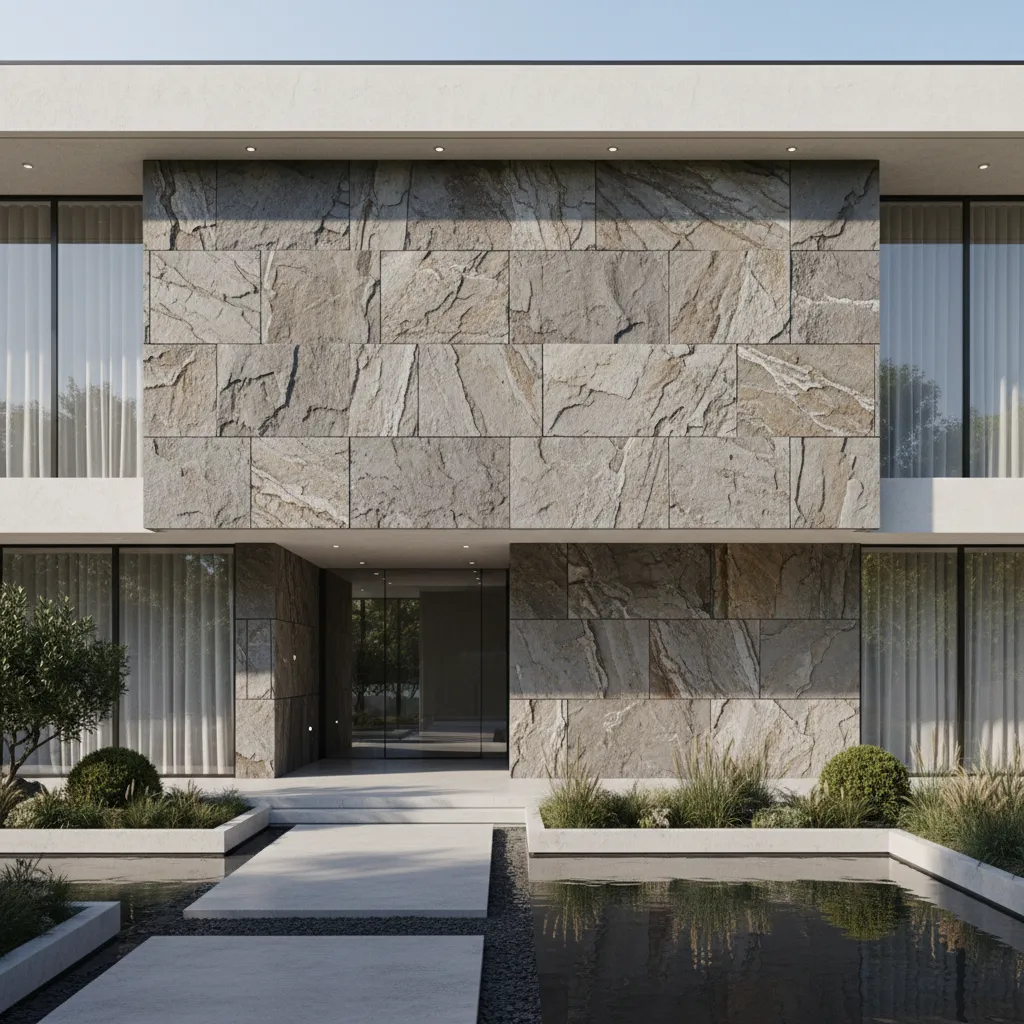 Contemporary house with natural stone facade wall