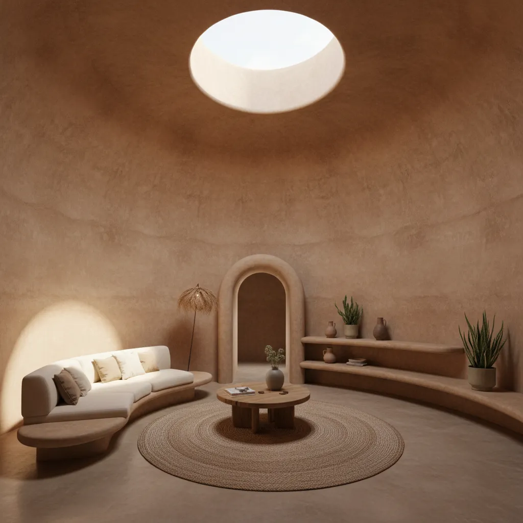 Interior moderno dentro de una casa de superadobe