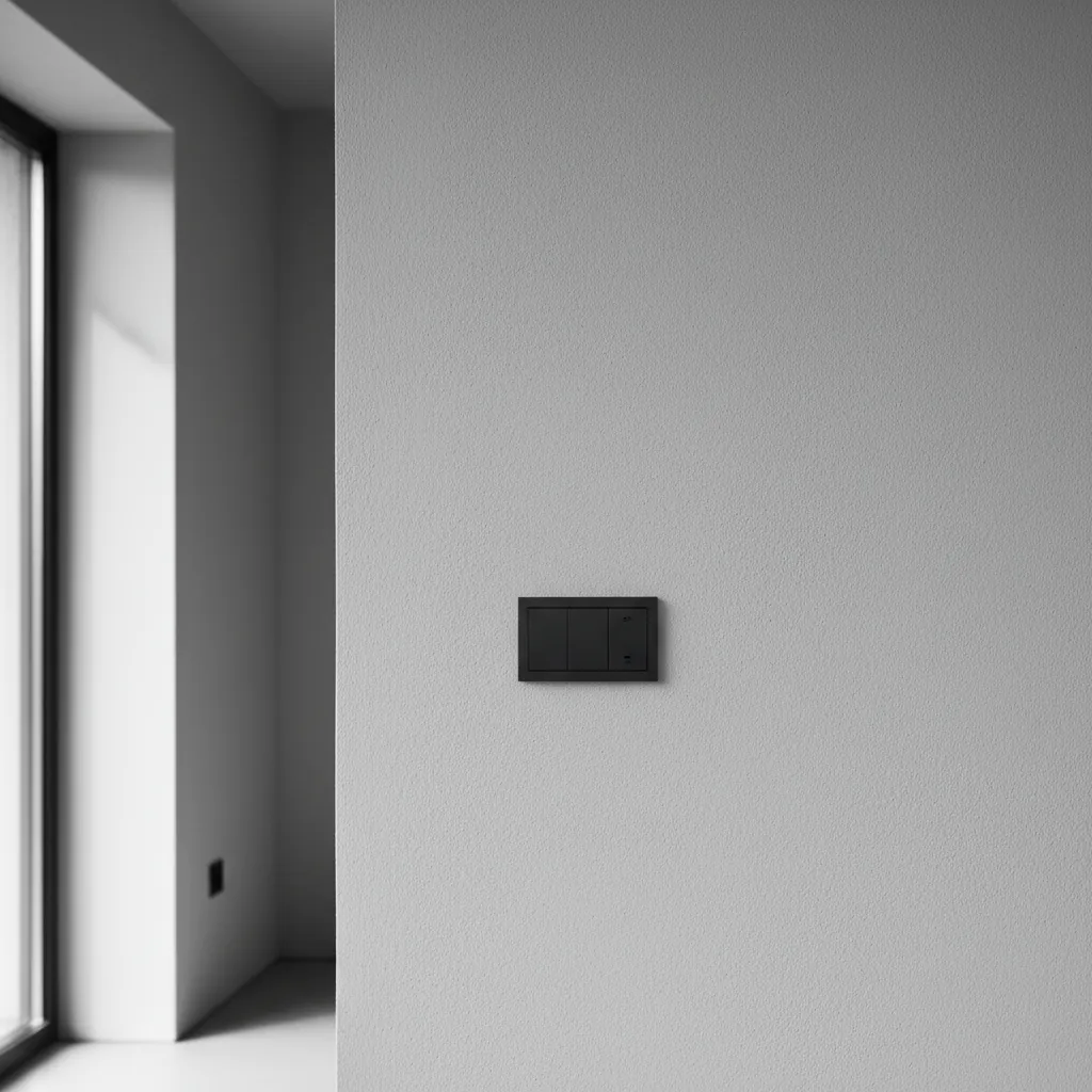 Interruptor negro minimalista en una pared clara de diseño contemporáneo
