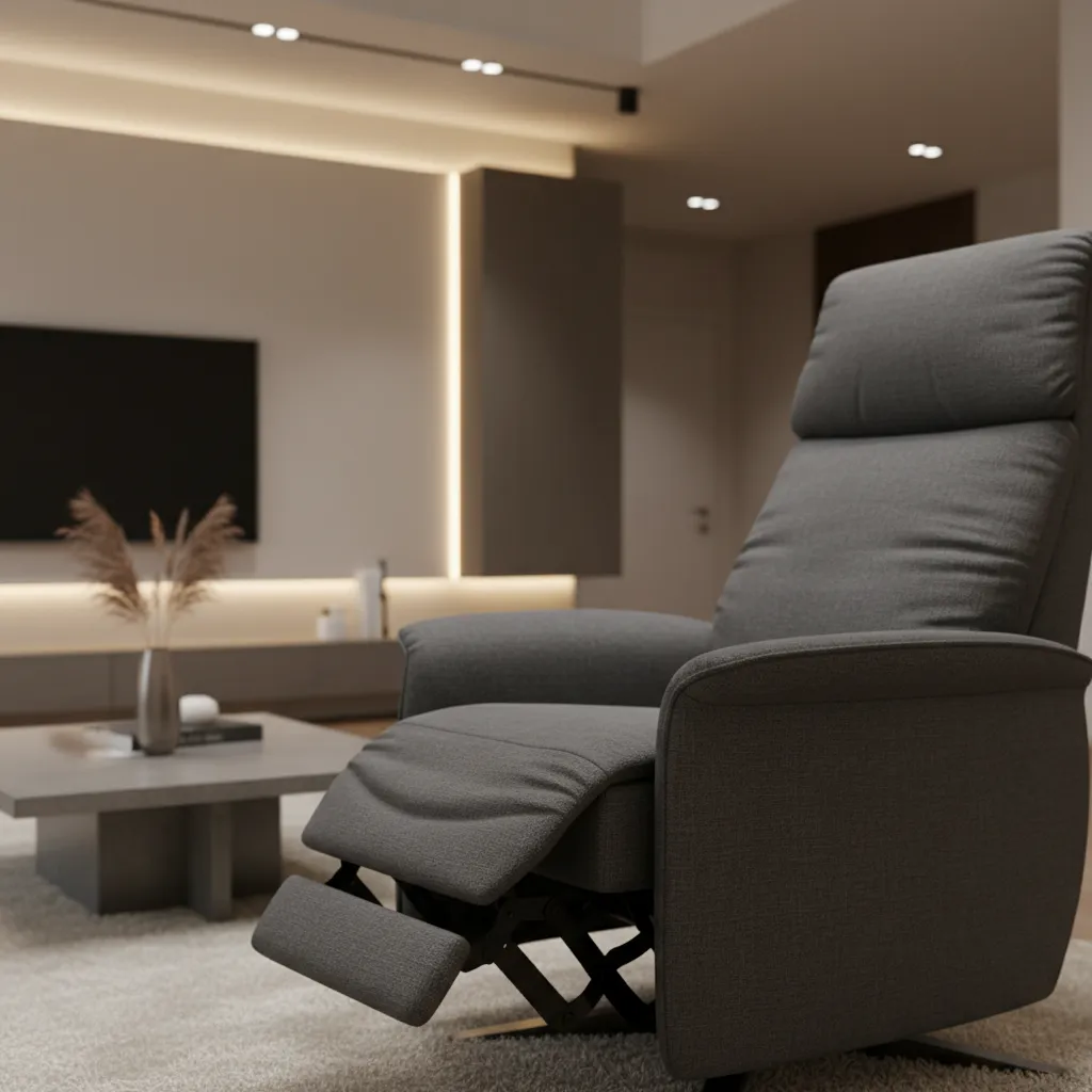 Modern recliner chair with adjustable headrest and built in technology