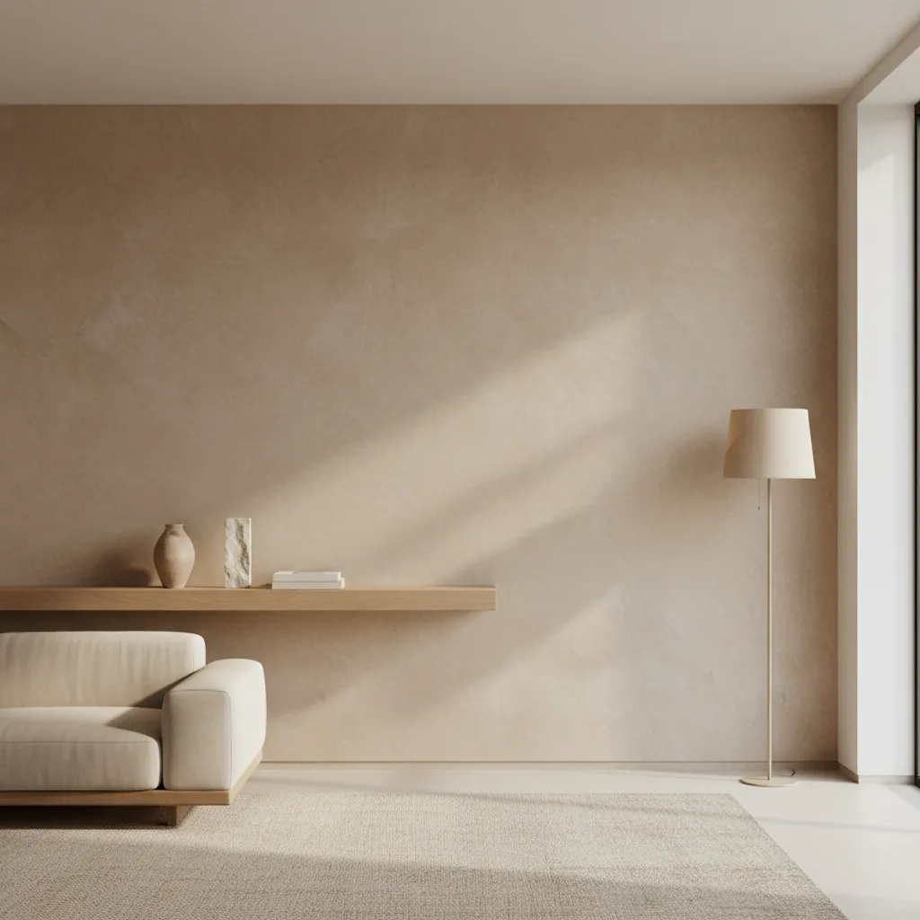 pared decorativa moderna con acabado mineral mate