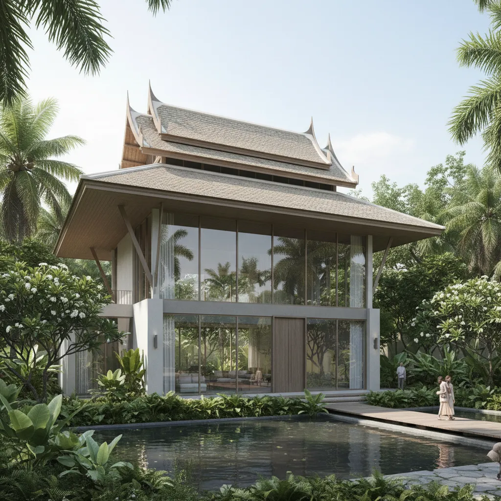 modern minimal Thai roof house with large windows