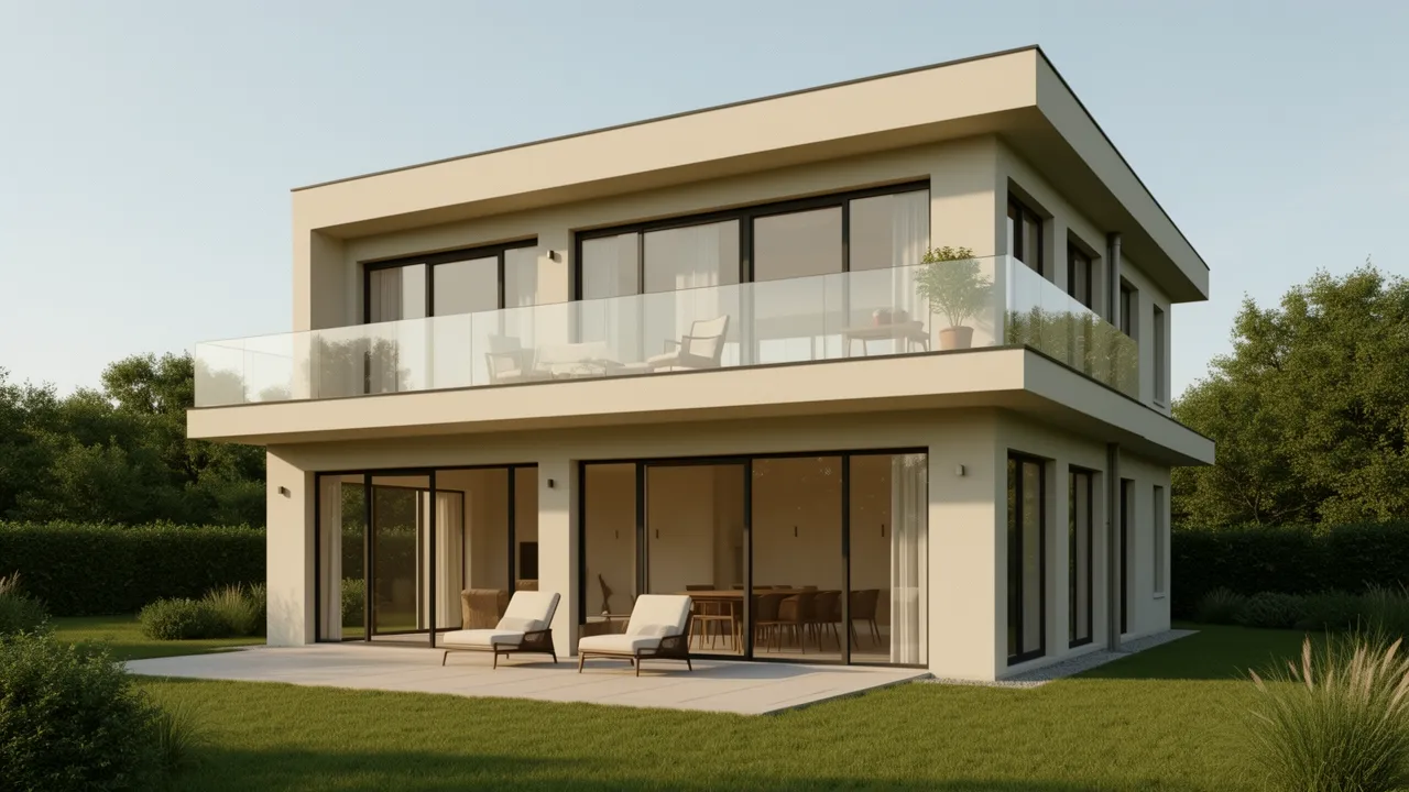 modern three storey house with spacious balcony and outdoor seating