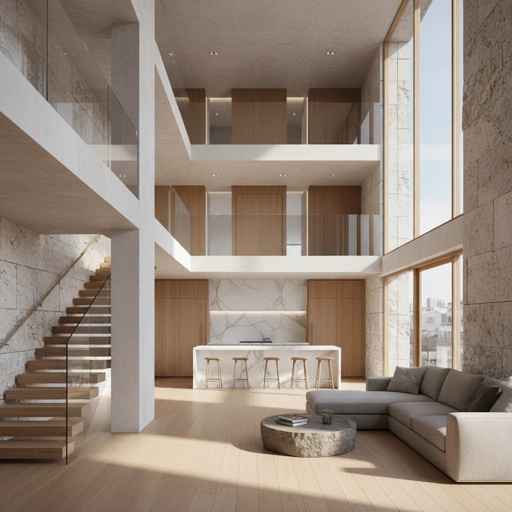 open living space inside a modern three story urban home