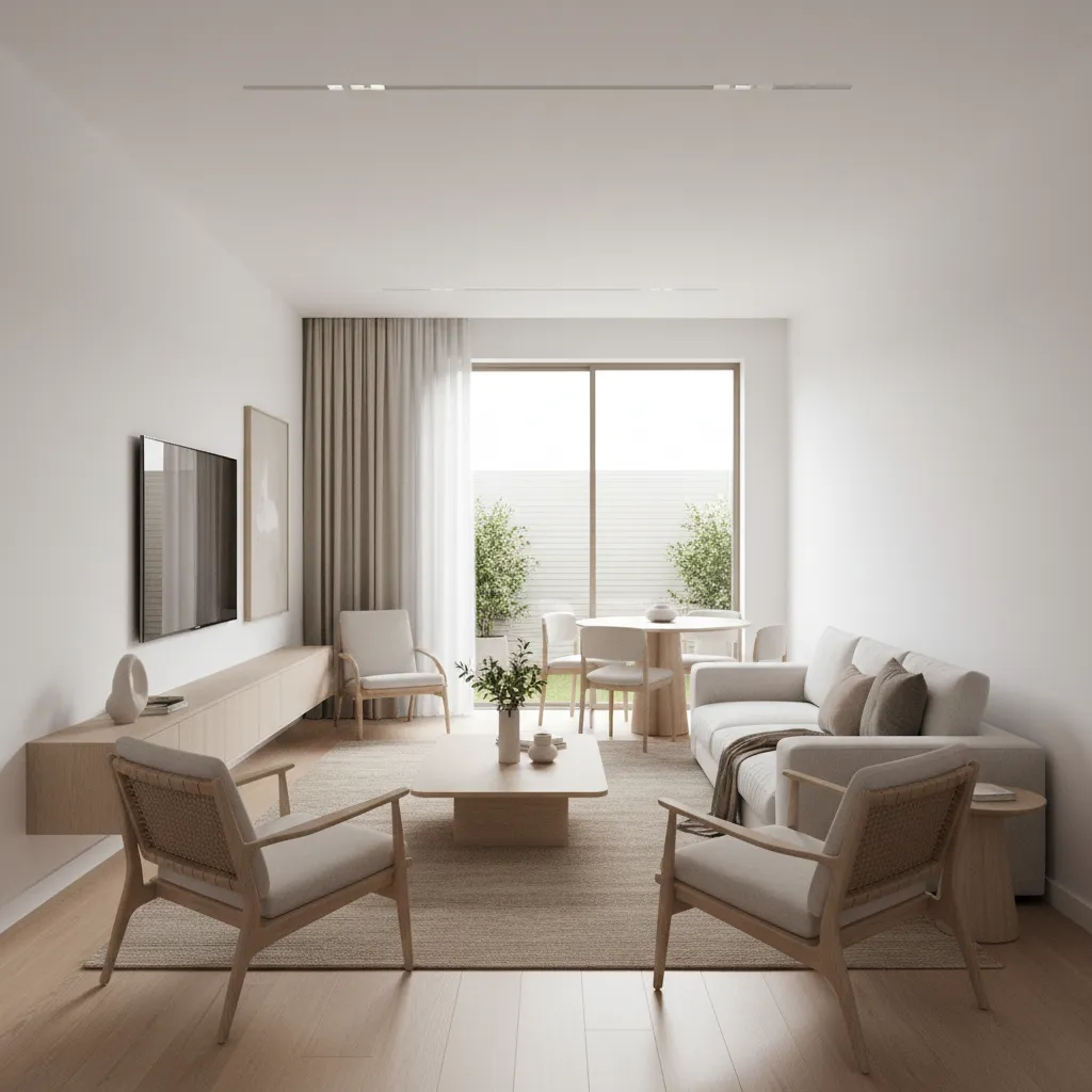 Không gian phòng khách nhà phố 5x20 phong cách hiện đại