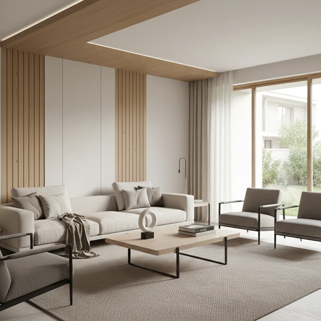 Phòng khách biệt thự nhà phố hiện đại với sofa lớn và ánh sáng tự nhiên