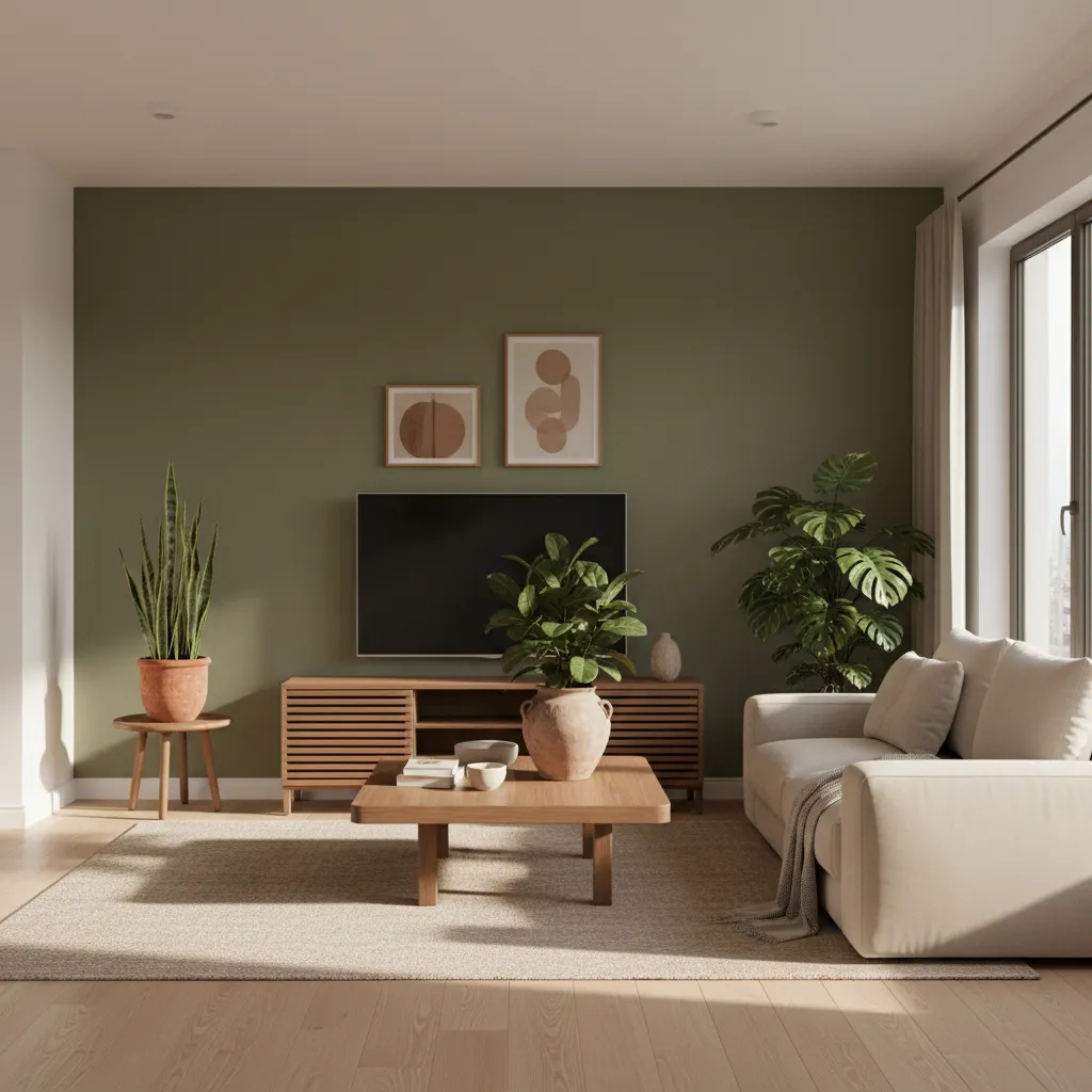 modern interior featuring olive green and earthy paint colors