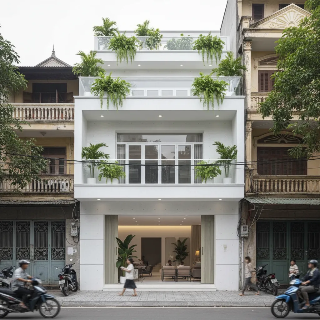 Mặt tiền nhà ống 2 tầng 1 tum phong cách tối giản