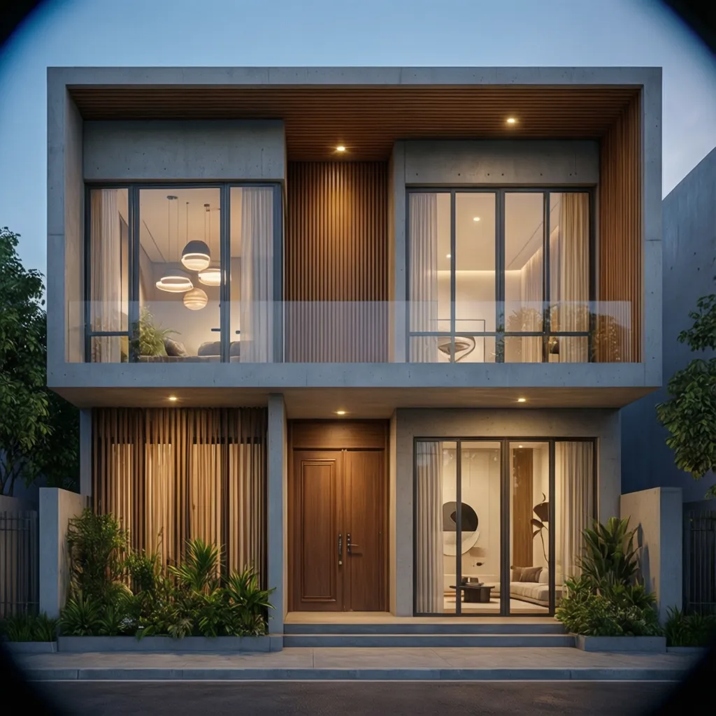 Mặt tiền nhà ống hiện đại với cửa chính đẹp