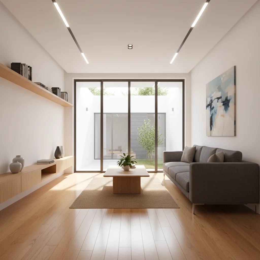 Không gian phòng khách nhà ống hiện đại nhiều ánh sáng