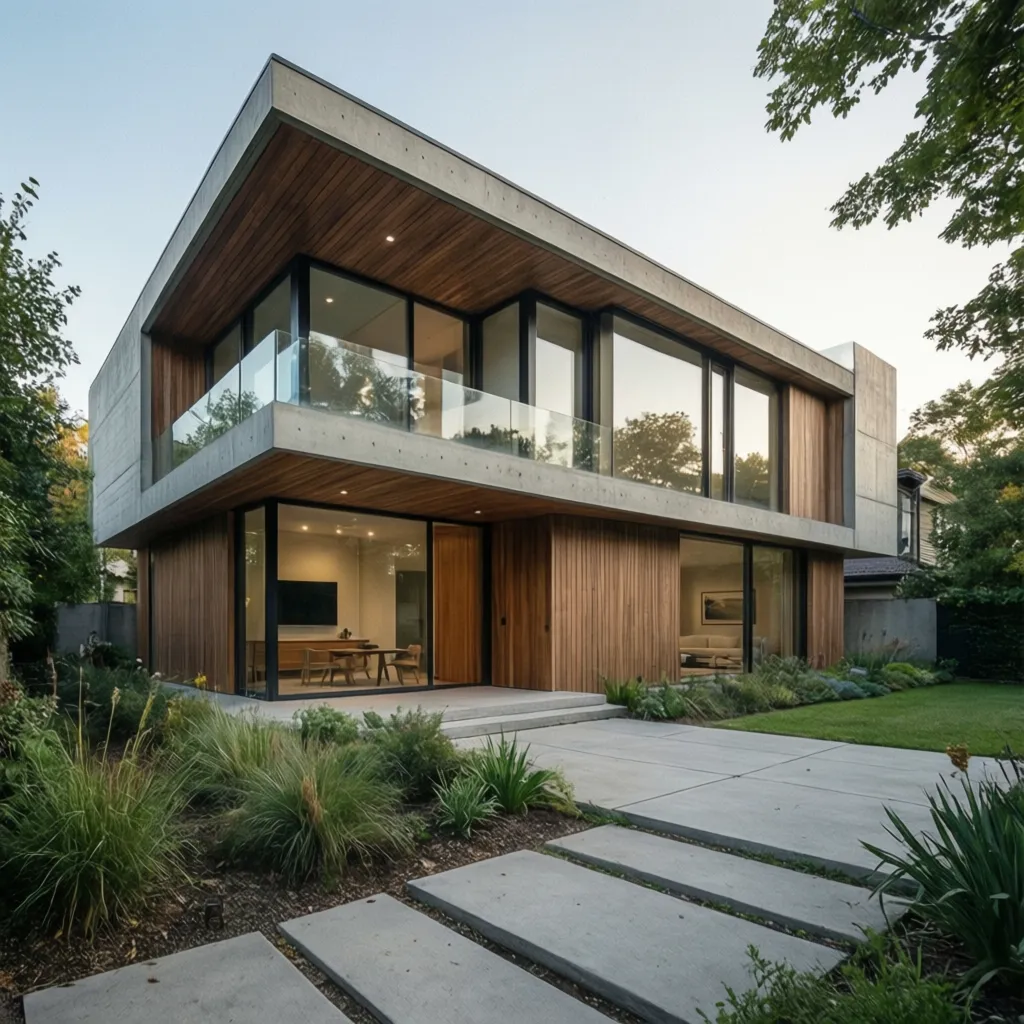 Exterior de una vivienda moderna recién construida con arquitectura minimalista