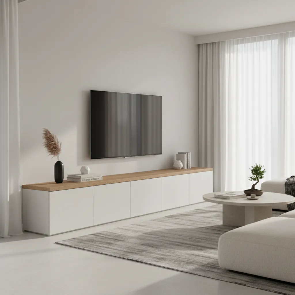 Modern TV stand with concealed storage cabinets