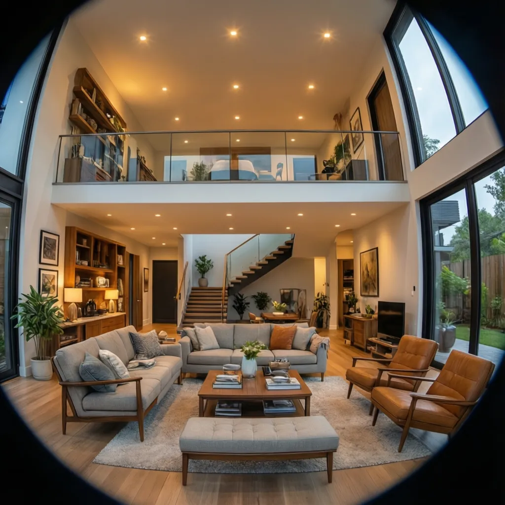 Vista interior de una vivienda contemporánea de dos plantas