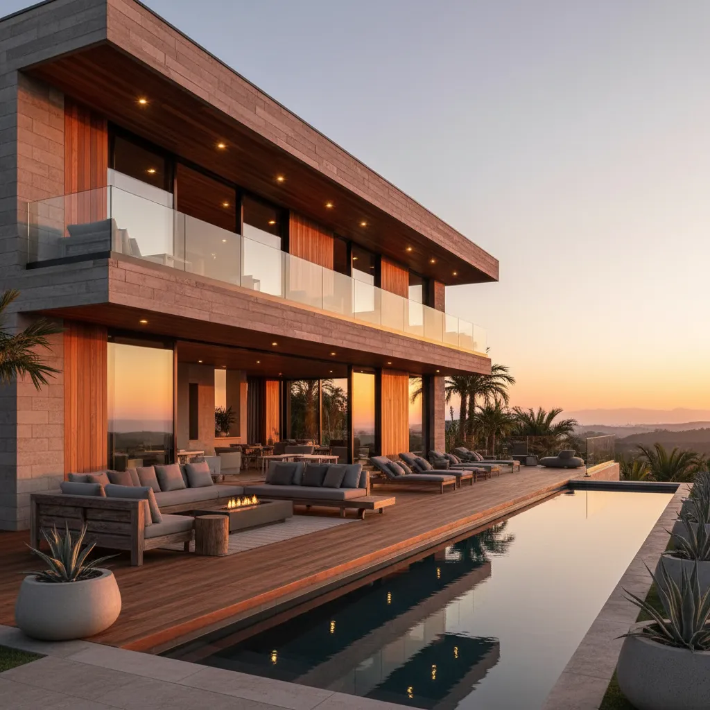 Casa moderna de dos pisos con terraza integrada