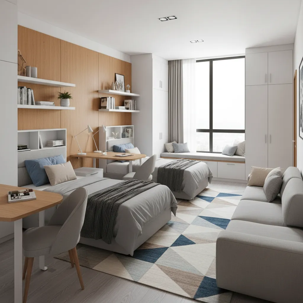 modern university dorm interior with flexible furniture and improved student housing design