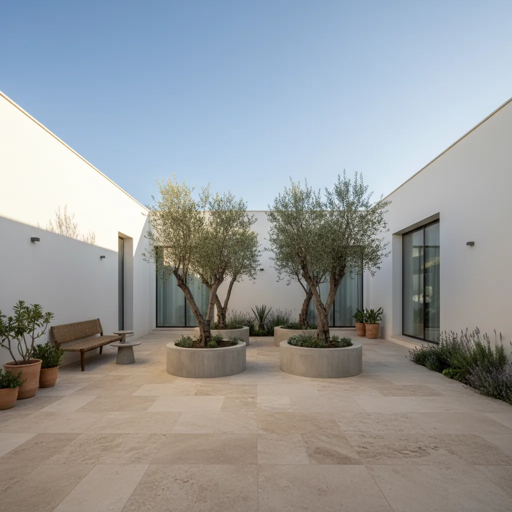 Exterior de una casa moderna en Valencia con patio y vegetación mediterránea