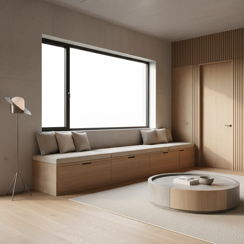 Ventana moderna integrada con diseño interior minimalista