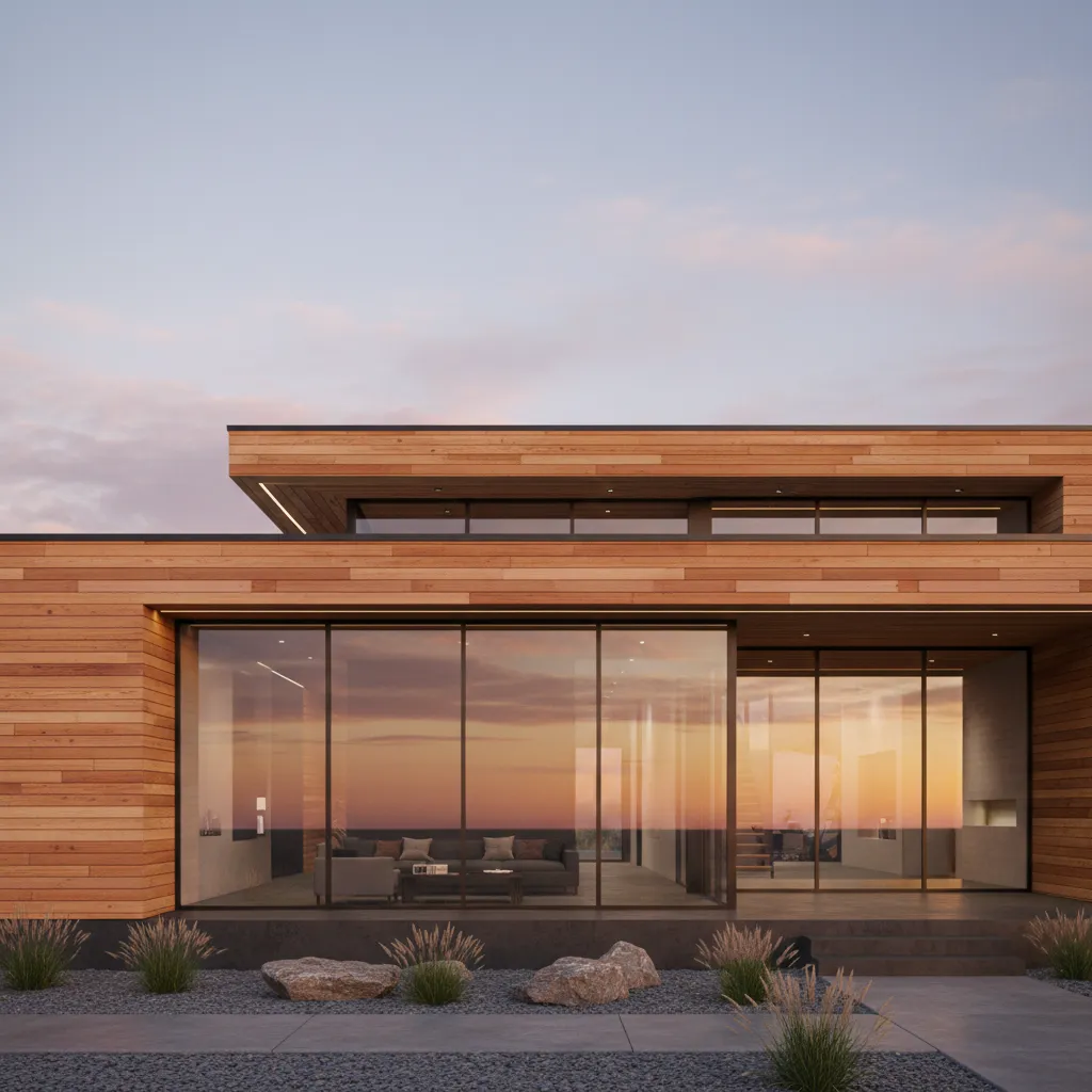 Modern house with natural wood cladding exterior wall design